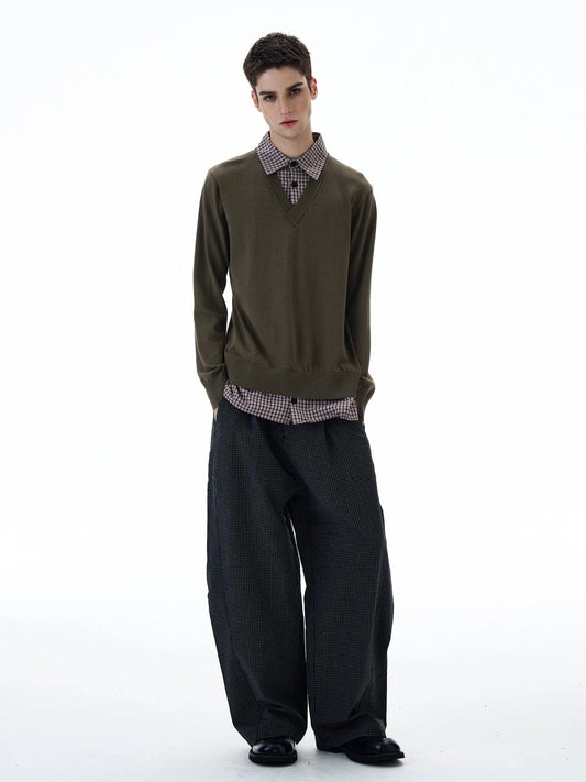 RT No. 20008 TWO PIECE BUTTON-UP SHIRT V-NECK SWEATER