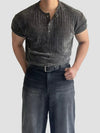 RT No. 19030 GRAY HENRY COLLAR KNIT SHORT SLEEVE