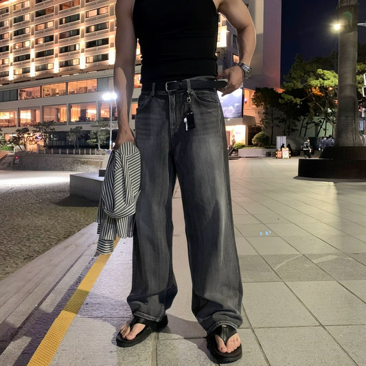 RT No. 18506 WASHED BLACK STRAIGHT PANTS