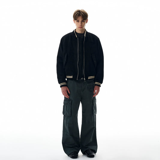 RT No. 40763 CONTRAST BLACK BASEBALL JACKET