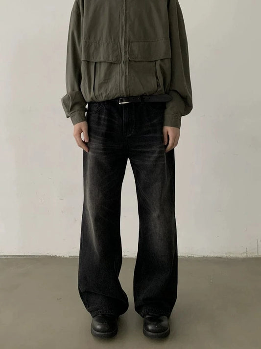 RT No. 32067 BLACK WHISKER WASH DENIM STRAIGHT JEANS
