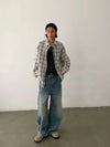 RT No. 29164 WHITE PLAID BUTTON-UP SHIRT