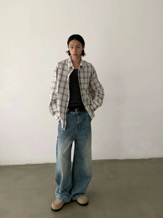 RT No. 29164 WHITE PLAID BUTTON-UP SHIRT