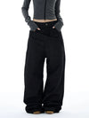 RT No. 25042 BLACK DOUBLE-WAIST STRAIGHT JEANS