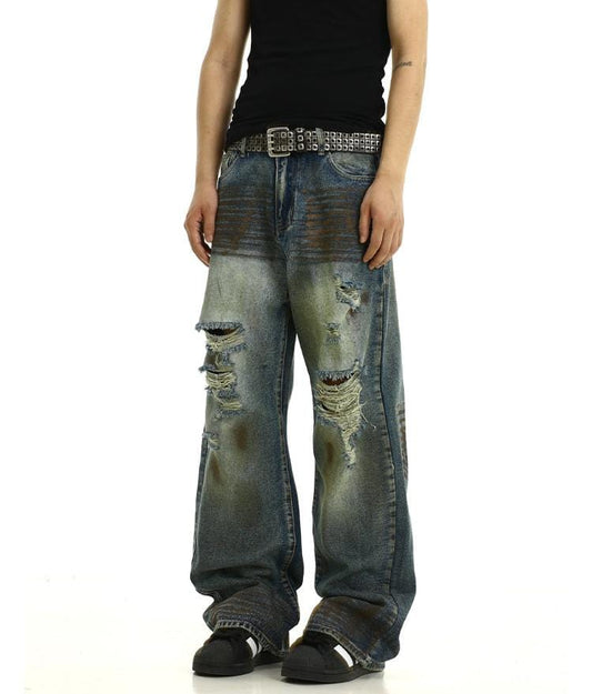 RT No. 11189 DISTRESSED BLUE DENIM STRAIGHT JEANS