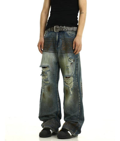 RT No. 11189 DISTRESSED BLUE DENIM STRAIGHT JEANS