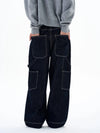 RT No. 29019 BLACK STITCHED WIDE BAGGY JANTS
