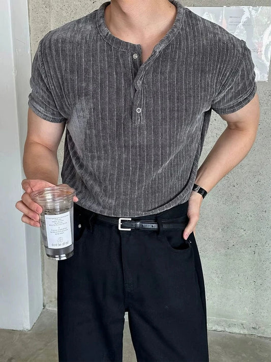 RT No. 19014 GRAY VELVET HENRY COLLAR SHORT SLEEVE