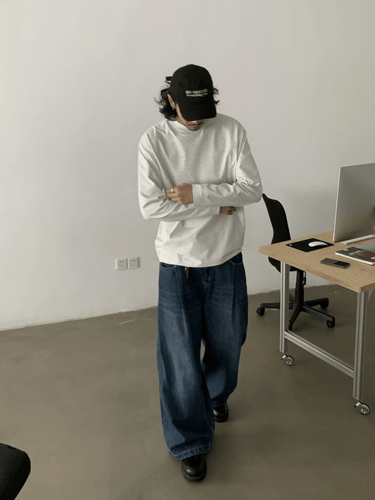 RT No. 18814 PLEATED DENIM STRAIGHT JEANS