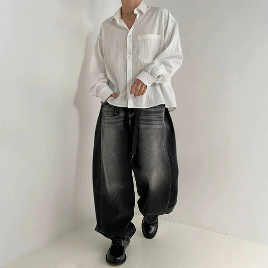 RT No. 19012 WASHED DENIM BAGGY STRAIGHT JEANS