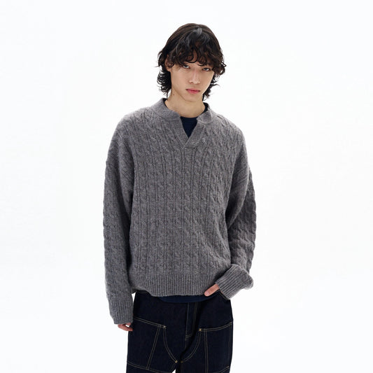 RT No. 29009 TWIST KNITWEAR V-NECK SWEATER