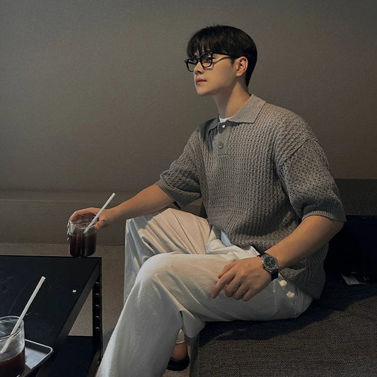 RT No. 18710 GRAY KNIT POLO SHORT SLEEVE
