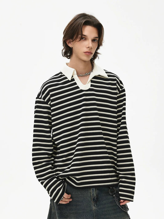 RT No. 50133 KNITWEAR STRIPED COLLAR LONGSLEEVE