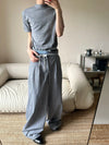 RT No. 19601 KNIT GRAY PLEATED BAGGY STRAIGHT PANTS