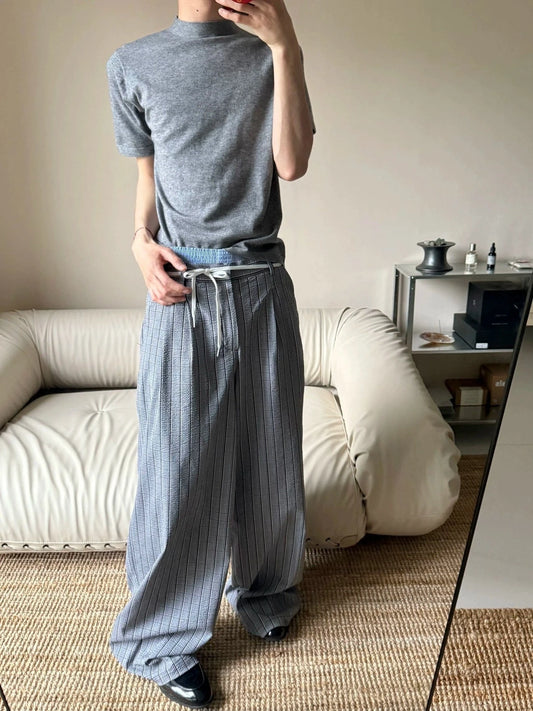 RT No. 19601 KNIT GRAY PLEATED BAGGY STRAIGHT PANTS