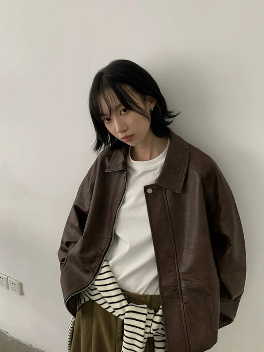 RT No. 29155 BROWN ZIP LEATHER JK