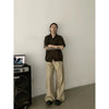 RT No. 19702 COFFEE V-NECK BUTTON-UP SHORT SLEEVE
