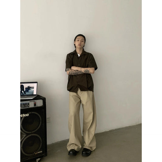 RT No. 19702 COFFEE V-NECK BUTTON-UP SHORT SLEEVE