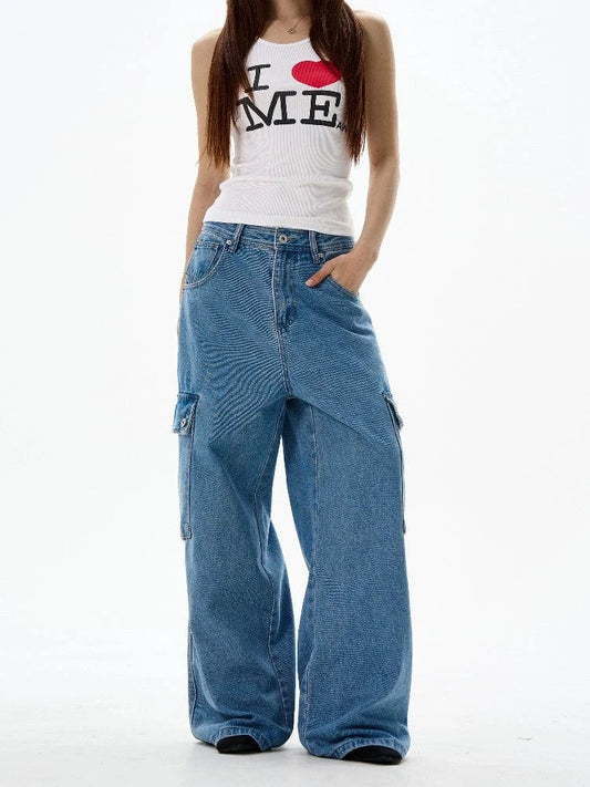 RT No. 13053 BLUE WIDE STRAIGHT CARGO PANTS
