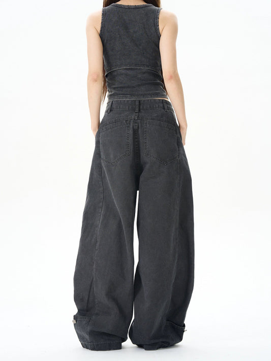 RT No. 12134 GRAY BAGGY STRAIGHT PANTS