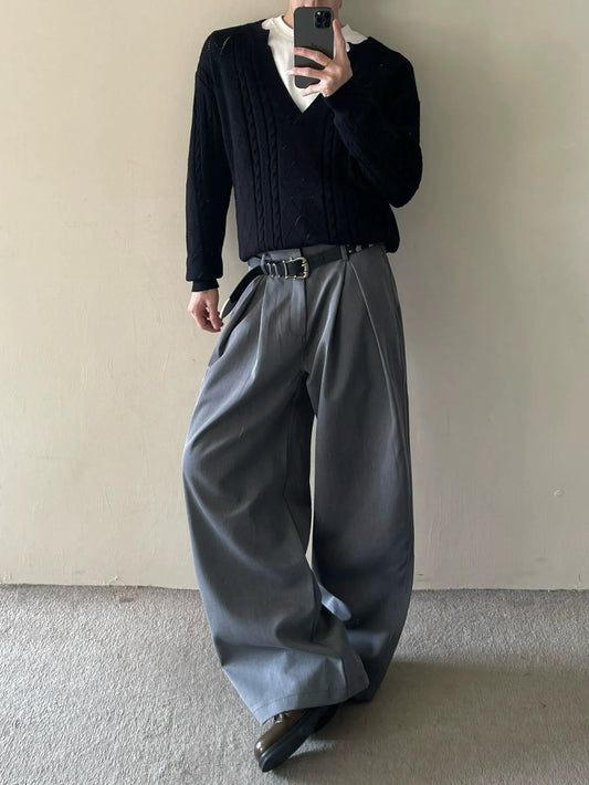 RT No. 50257 GRAY DOUBLE PLEATED SUIT PANTS