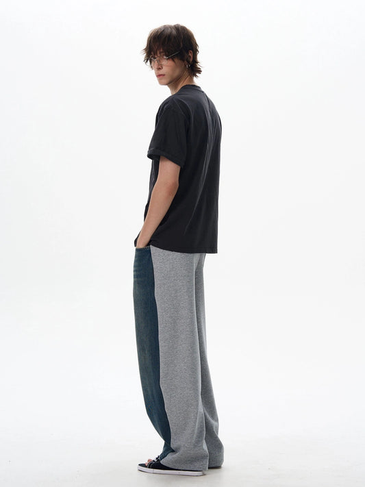 RT No. 18031 DENIM SPLICED STRAIGHT SWEATPANTS