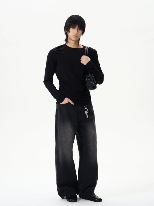 RT No. 12069 WASHED BLACK DENIM STRAIGHT JEANS