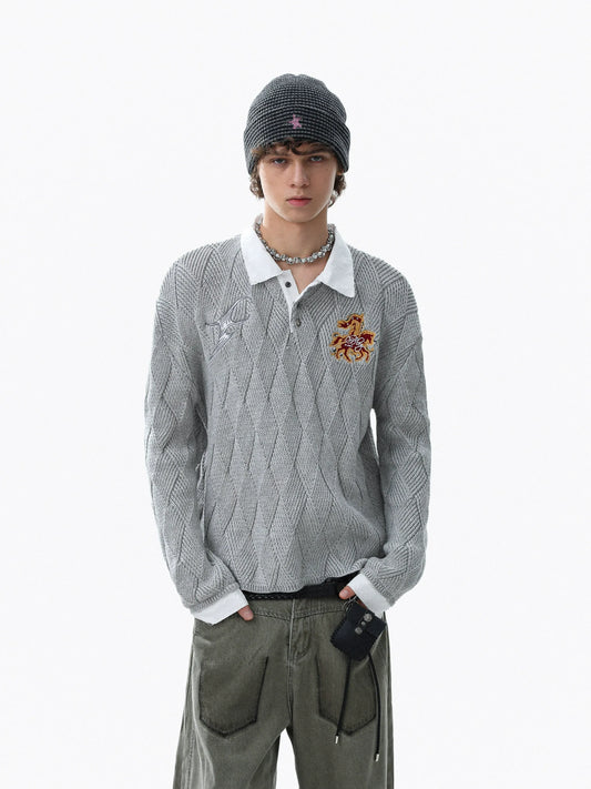 RT No. 50215 KNITWEAR DIAMOND COLLAR SWEATER