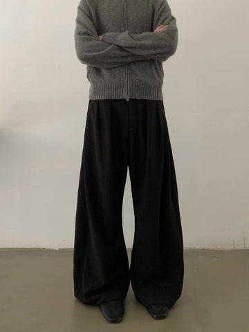 RT No. 28104 PLEATED BLACK WIDE BAGGY PANTS