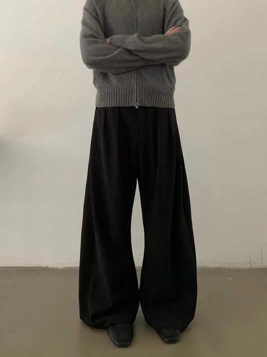 RT No. 28104 PLEATED BLACK WIDE BAGGY PANTS