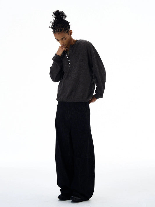 RT No. 19526 HOLLOW KNIT HALF BUTTON-UP SWEATER