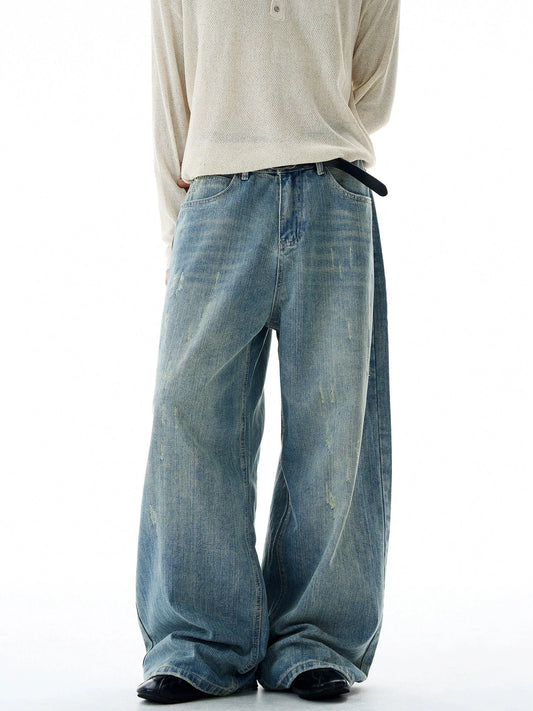 RT No. 32826 WHISKER WASH BAGGY STRAIGHT DENIM JEANS