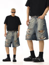 RT No. 13002 BLUE RIPPED DENIM SHORTS