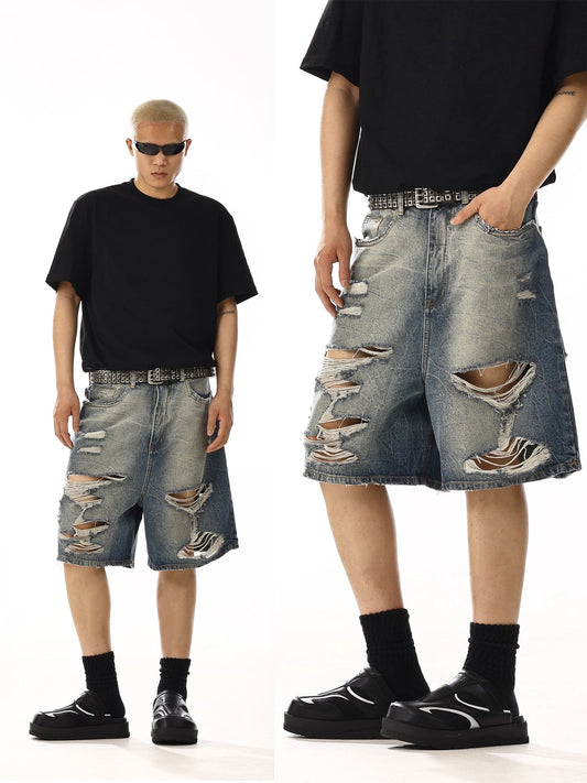 RT No. 13002 BLUE RIPPED DENIM SHORTS
