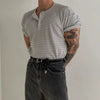 RT No. 19008 KNIT STRIPED HENRY COLLAR SHORT SLEEVE