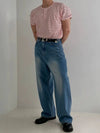 RT No. 19008 KNIT STRIPED HENRY COLLAR SHORT SLEEVE