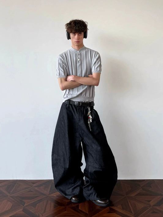 RT No. 18723 VERTICAL KNIT HENRY COLLAR SHORT SLEEVE