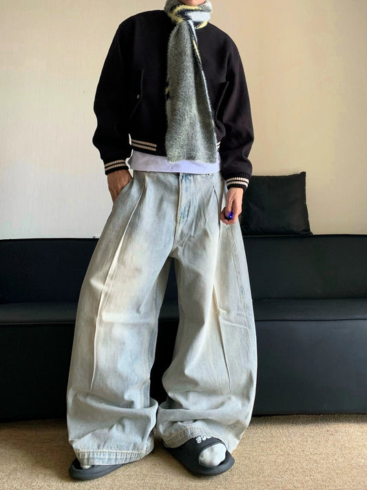 RT No. 19610 PLEATED LIGHT BLUE DENIM BAGGY JEANS