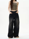 RT No. 12069 WASHED BLACK DENIM STRAIGHT JEANS