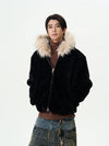 RT No. 12218 BLACK FUR ZIP-UP HOODIE