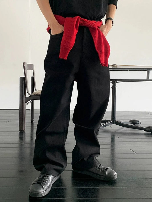 RT No. 25011 JET BLACK WIDE STRAIGHT PANTS