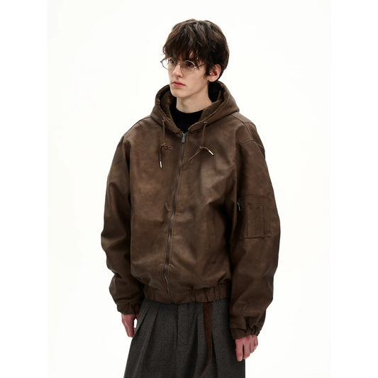 RT No. 50275 LEATHER HOODED JACKET