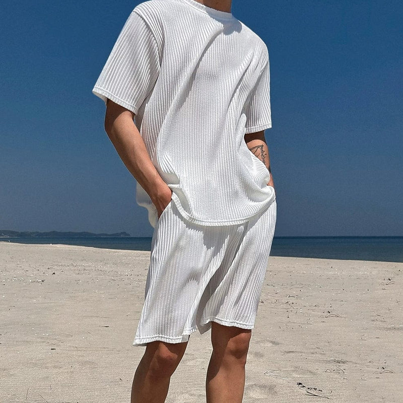 RT No. 11773 VERTICAL KNIT SHORT SLEEVE & SHORTS & STRAIGHT PANTS