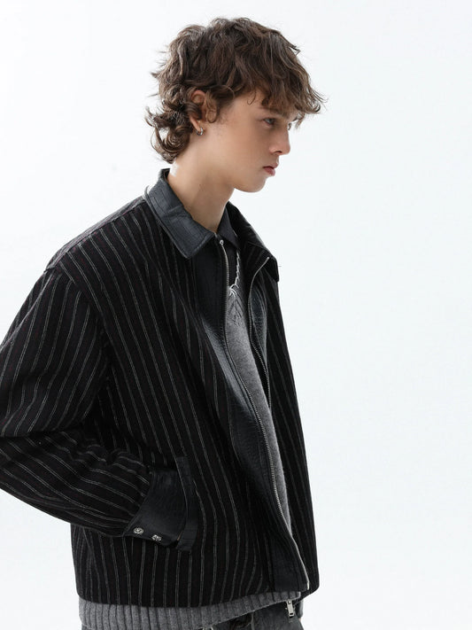 RT No. 50314 LEATHER COLLAR STRIPED JACKET