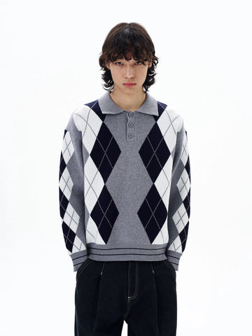 RT No. 29044 KNITWEAR DIMAOND POLO SWEATER
