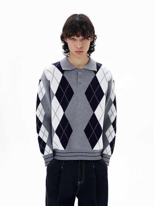 RT No. 29044 KNITWEAR DIMAOND POLO SWEATER