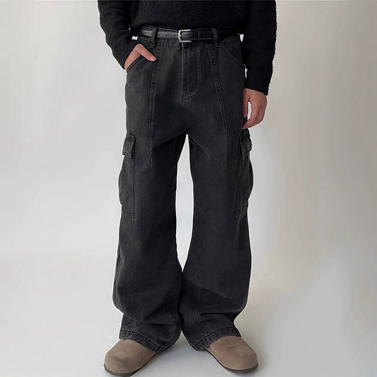 RT No. 11987 WASHED BLACK WORKWEAR CARGO JEANS