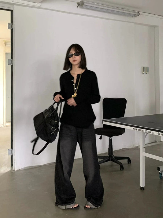 RT No. 18890 WASHED BLACK SCIMITAR STRAIGHT JEANS