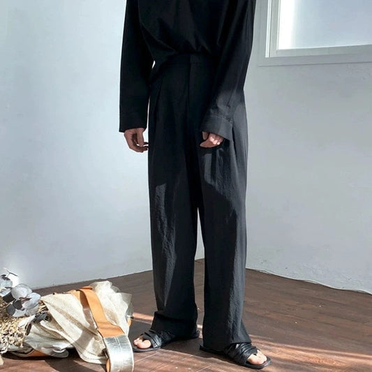 RT No. 18523 LINEN STRAIGHT WIDE DRAPE PANTS