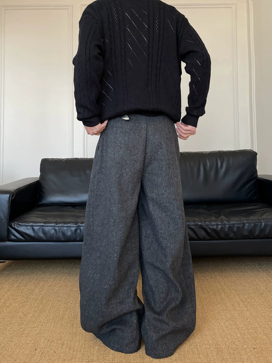 RT No. 50255 TWEED DOUBLE PLEATED WIDE PANTS